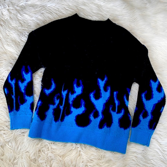 [ Shein ] Boxy Blue Flame Sweater - Picture 1 of 7